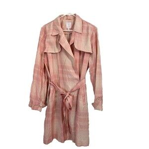 Lauren Conrad Pink Plaid Trench coat Very Berry XL Cotton Rayon Long NWT